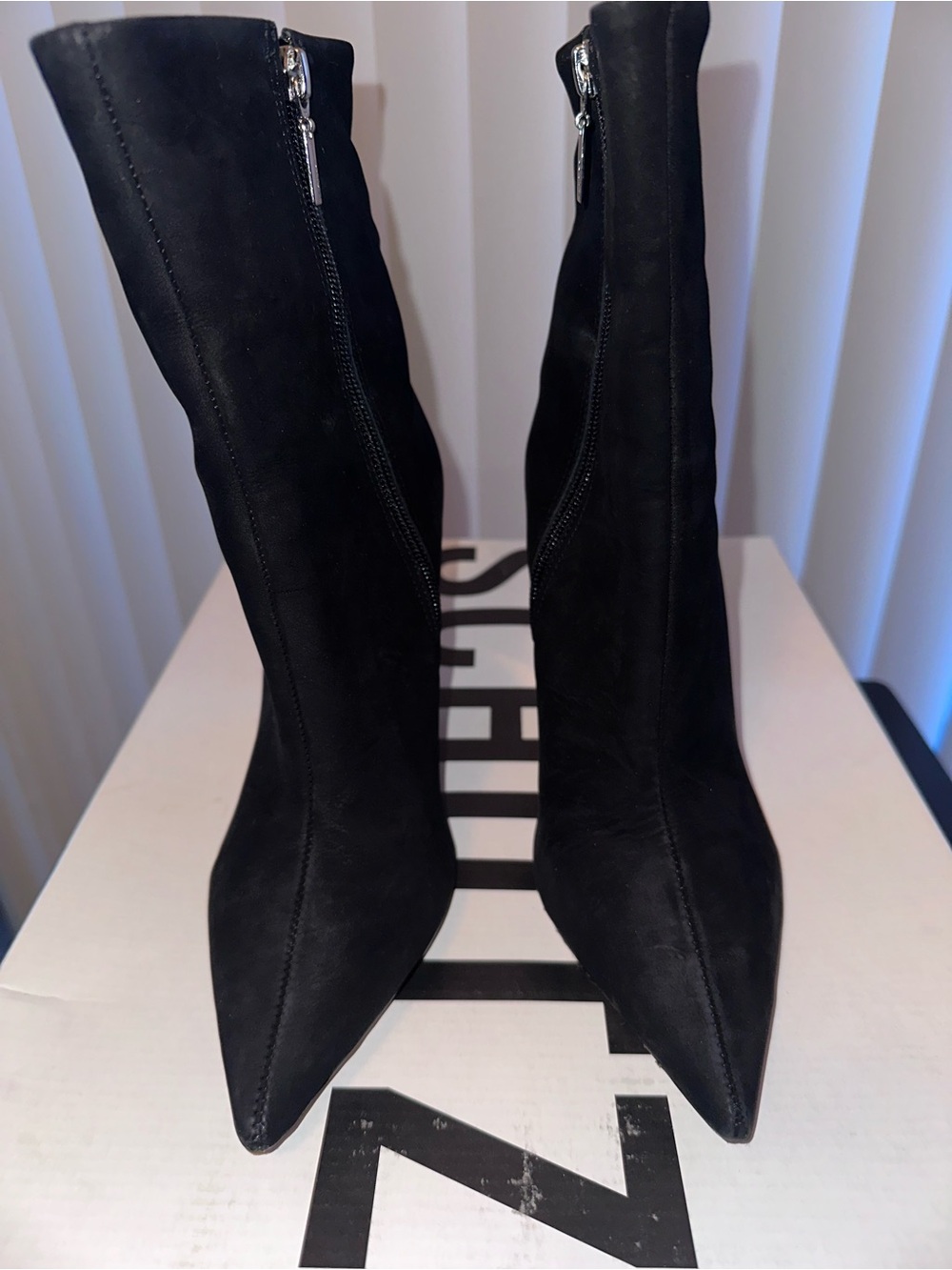 Schutz Asya mirrored Suede booties